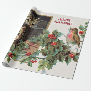 Vintage Weihnachtskatzen und Vogelschreie Geschenkpapier