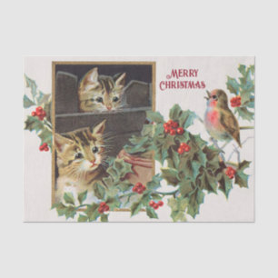 Vintage Weihnachtskatzen und Vogelschreie Seidenpapier