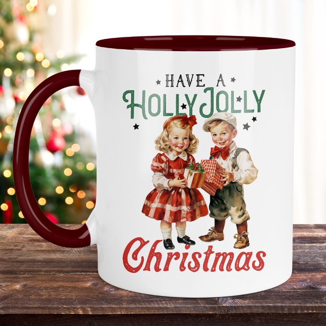 Vintage Weihnachtskinder Holly Jolly Tasse (Von Creator hochgeladen)
