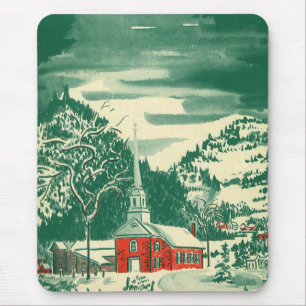 Vintage-Weihnachtskirche, Schneelandschaft im Wint Mousepad