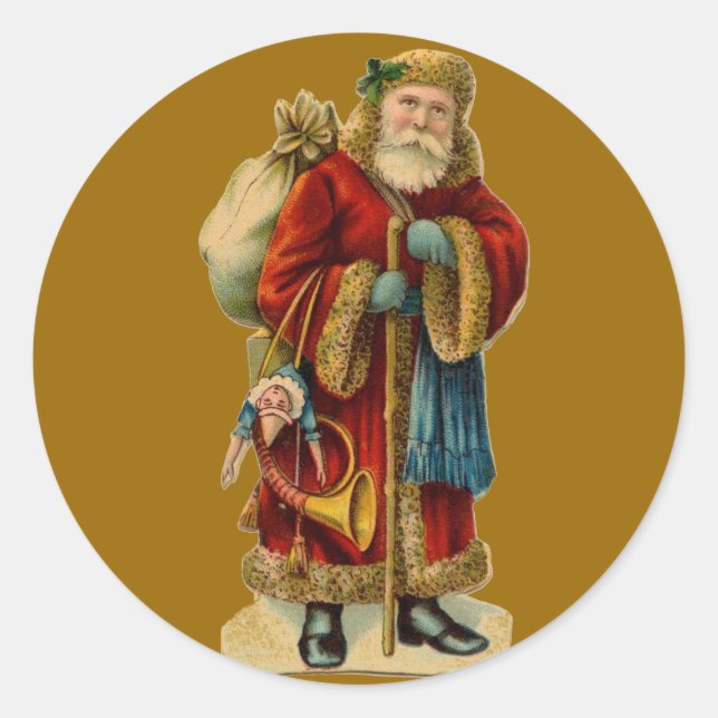 Vintage Weihnachtsklauseln der Alten Welt Runder Aufkleber (Vorderseite)