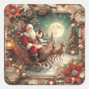 Vintage Weihnachtskleber Quadratischer Aufkleber