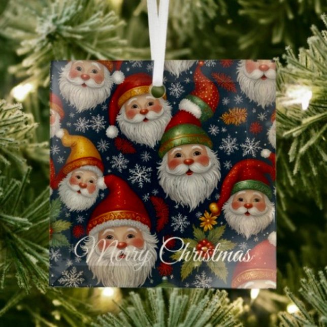 Vintage Weihnachtskollektion Ornament Aus Glas (Glass Square Ornament frosted back one-sided printable size: 3”.)
