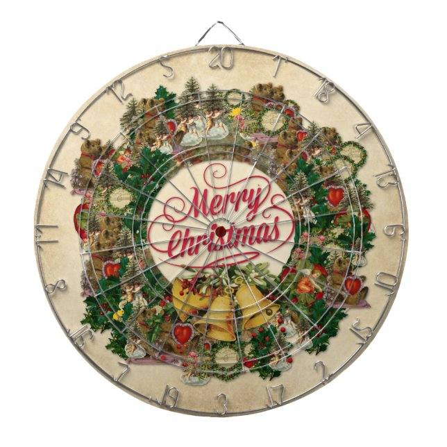 Vintage-Weihnachtskranz (Frohe Weihnachten) Dartscheibe (vorne)