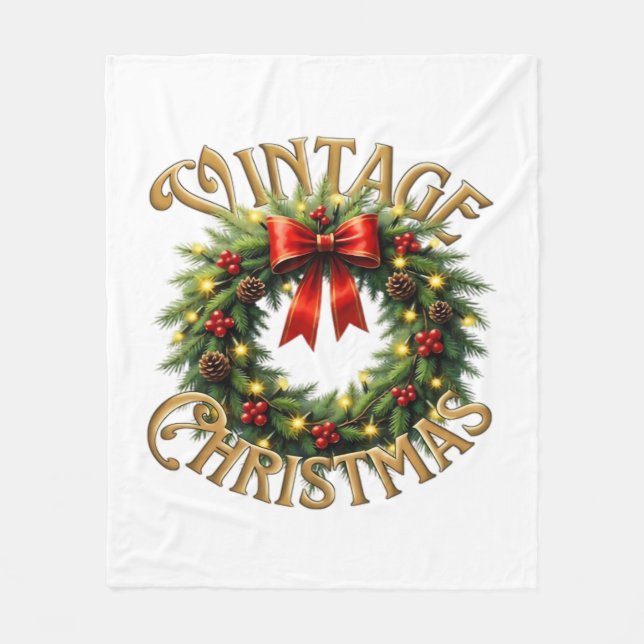 Vintage-Weihnachtskranz Klassiker Fleecedecke (Vorderseite)