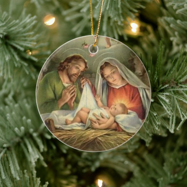 Vintage Weihnachtskrippe Jesus Mary  Keramik Ornament (Baum)