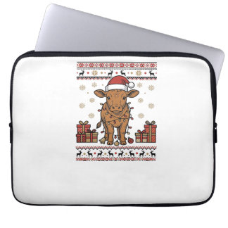 Vintage-Weihnachtskuh-Feiertags-Vektor-Shirt-Desig Laptopschutzhülle
