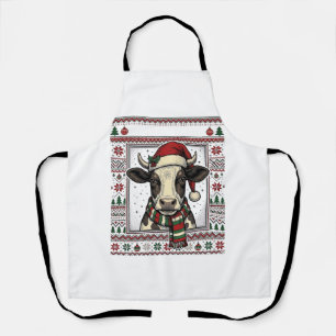Vintage-Weihnachtskuh hässliches Sweatshirt-Shirt- Schürze