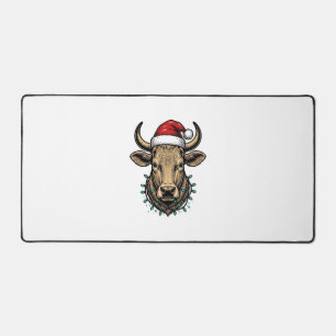 Vintage-Weihnachtskuh-Santa-Hut-Feiertags-Shirt_1 Schreibtischunterlage