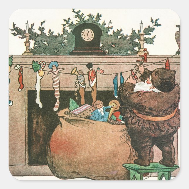 Vintage Weihnachtskunst Quadratischer Aufkleber (Vorderseite)