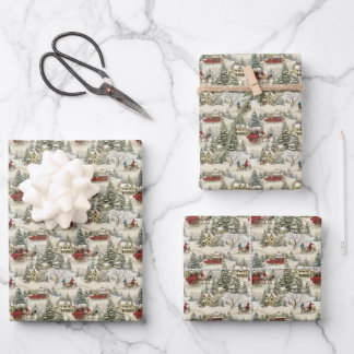 Vintage Weihnachtslandschaft Geschenkpapier Set