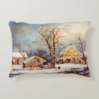 Vintage Weihnachtslandschaft im Winter Dekokissen