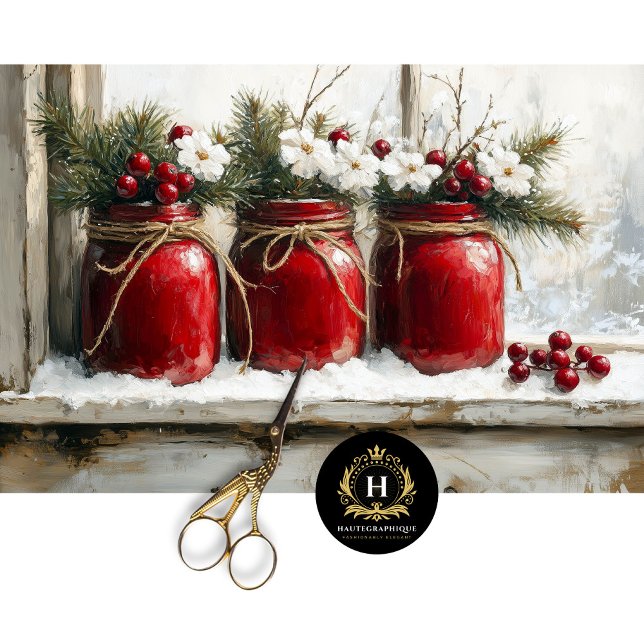 Vintage Weihnachtslandschaft Mason Jars Decoupage Seidenpapier (Von Creator hochgeladen)