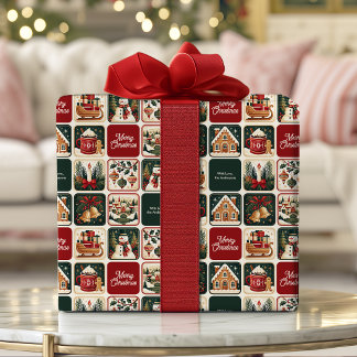 Vintage-Weihnachtslandschaft Schneemann Custom Geschenkpapier