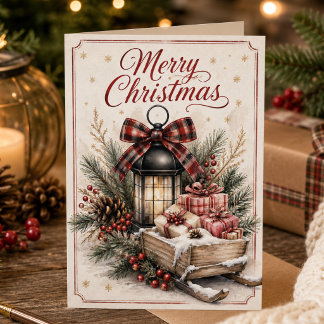 Vintage-Weihnachtslaterne Weihnachtsschlitten Feiertagskarte