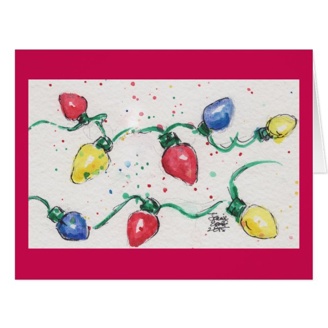 Vintage Weihnachtslichterwatercolor-Karte (Vorderseite (Horizontal))