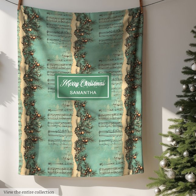 Vintage Weihnachtslieder Pastel Green Fleecedecke (Vintage Artistic Christmas Carols Pastel Green Fleece Blanket)