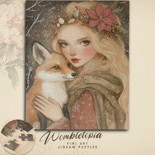 Vintage-Weihnachtsmädchen mit Fuchs im Winter