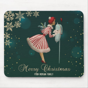 Vintage Weihnachtsmädchen, Schneeflocken Mousepad