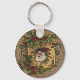 Vintage Weihnachtsmann Antik Stechpalme Weihnachte Schlüsselanhänger