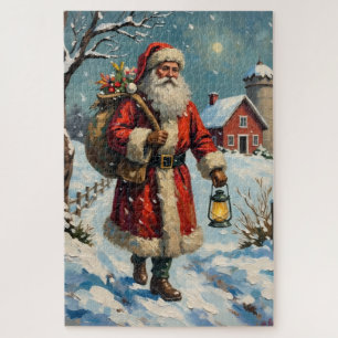 Vintage Weihnachtsmann auf schneebedecktem Bauernh