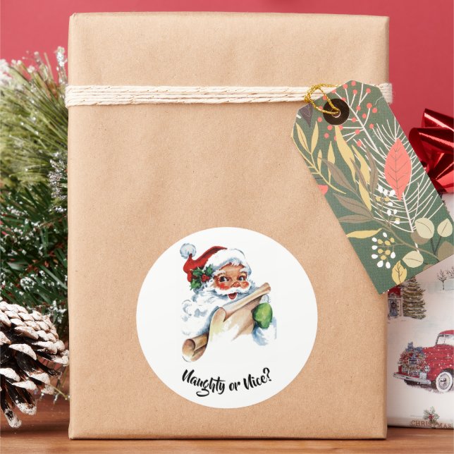 Vintage Weihnachtsmann Böse oder Artig? Runder Aufkleber (Feiertag)