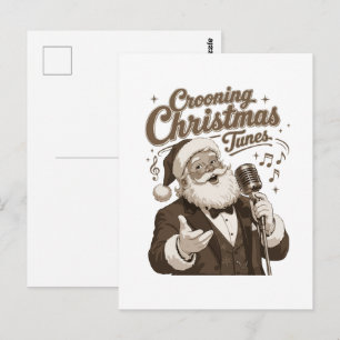 Vintage-Weihnachtsmann-Crooner-Weihnachtsschweißsh Postkarte