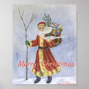 Vintage Weihnachtsmann, durch den Schnee gehend Poster