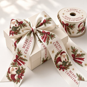 Vintage Weihnachtsmann Frohe Weihnachten Burgunder Satinband