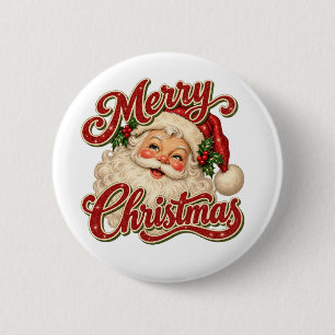Vintage WEIHNACHTSMANN, FROHE WEIHNACHTEN Button