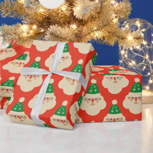 Vintage-Weihnachtsmann-Gesichter Rot Geschenkpapier