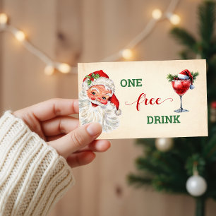 Vintage Weihnachtsmann Getränkefrei Weihnachtsfeie Rabattkarte