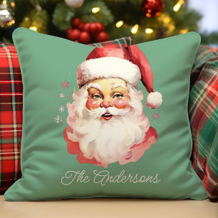 Vintage-Weihnachtsmann-Grün-Weihnachtsfamilien-Des Kissen