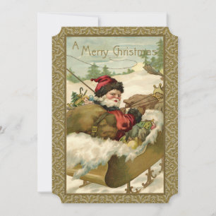 Vintage Weihnachtsmann im goldenen Schlitten Feiertagskarte