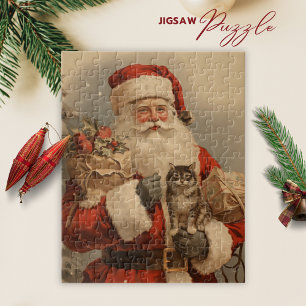 Vintage Weihnachtsmann-Katz Weihnachten Puzzle