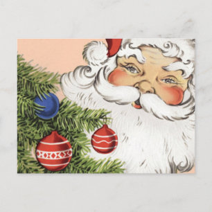 Vintage-Weihnachtsmann mit Baumschmuck Feiertagspostkarte