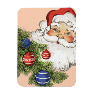 Vintage-Weihnachtsmann mit Baumschmuck Magnet