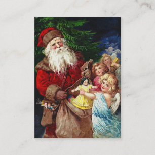 Vintage Weihnachtsmann mit Engeln Visitenkarte