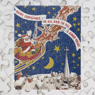 Vintage-Weihnachtsmann mit fliegenden Rentieren