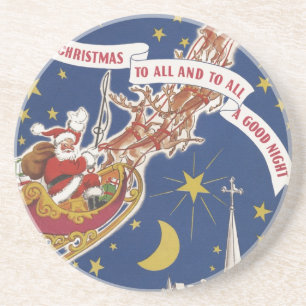 Vintage-Weihnachtsmann mit fliegenden Rentieren Sandstein Untersetzer