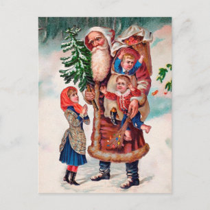 Vintage-Weihnachtsmann-mit-Kindern-Weihnachtskarte Postkarte