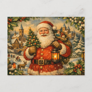 Vintage Weihnachtsmann mit Laterne Feiertagspostkarte