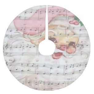 Vintage Weihnachtsmann mit Noten Polyester Weihnachtsbaumdecke