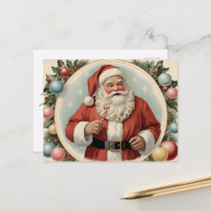 Vintage Weihnachtsmann mit Weihnachtskränzen Postkarte