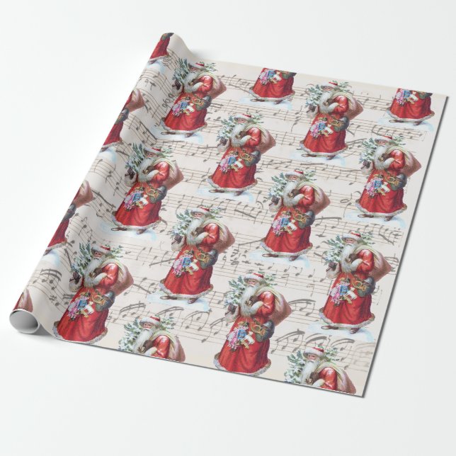 Vintage Weihnachtsmann Notenblatt Weihnachtsgesche Geschenkpapier (Ungerollt)