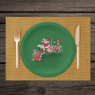 Vintage Weihnachtsmann Pfefferminz-Zuckerzug Pappteller