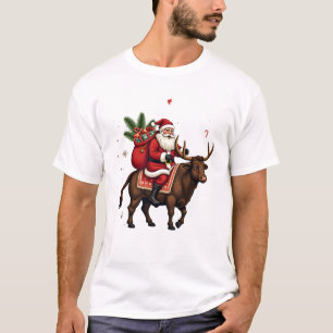 Vintage-Weihnachtsmann reitet auf Highland-Kuh Wei T-Shirt