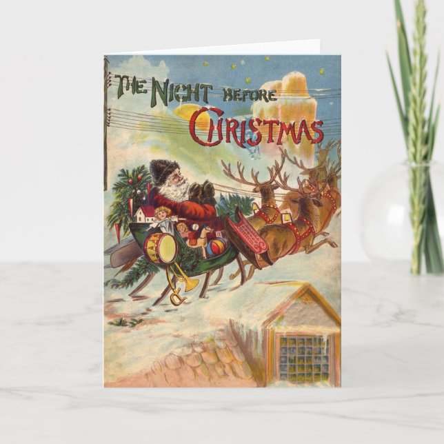 Vintage Weihnachtsmann-Rensleigh-Grußkarte Feiertagskarte (Vorderseite)