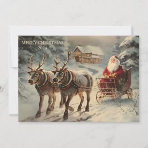 Vintage Weihnachtsmann Schlitten Schnee Frohe Weih Feiertagskarte