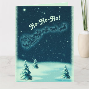 Vintage-Weihnachtsmann-Schlitten-Winterszene Karte